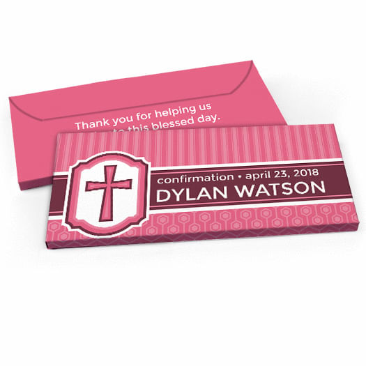 Deluxe Personalized Confirmation Framed Cross Candy Bar Favor Box