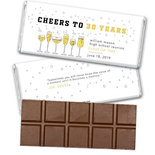 Personalized Class Reunion Cheers to All the Years Belgian Chocolate Bar & Wrapper