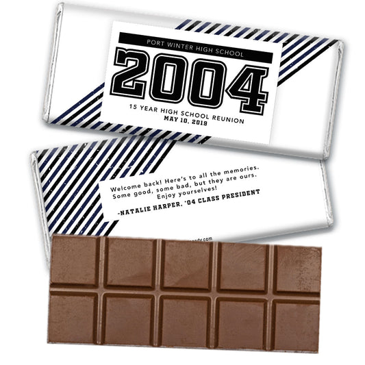 Personalized Class Reunion School Spirit Stripes Belgian Chocolate Bar & Wrapper