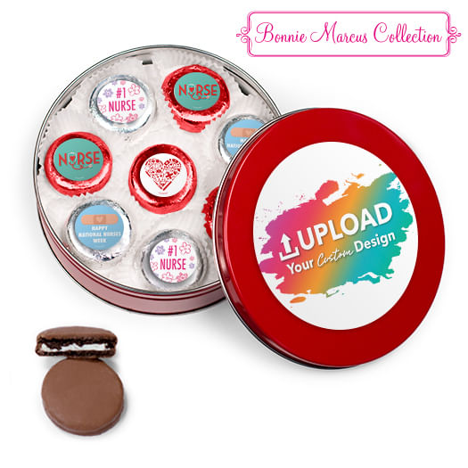 Personalized Nurse Appreication Add Your Logo Red Tin with 16 Chocolate Covered Oreo Cookies