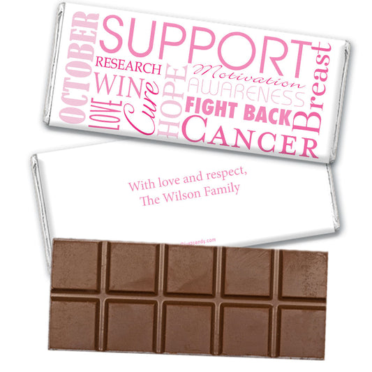 Personalized Breast Cancer Words for a Cure Belgian Chocolate Bar & Wrapper