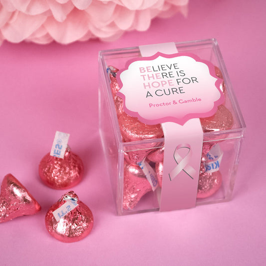 Personalized Breast Cancer Awareness Be the Hope JUST CANDY� favor cube with Hershey's Kisses