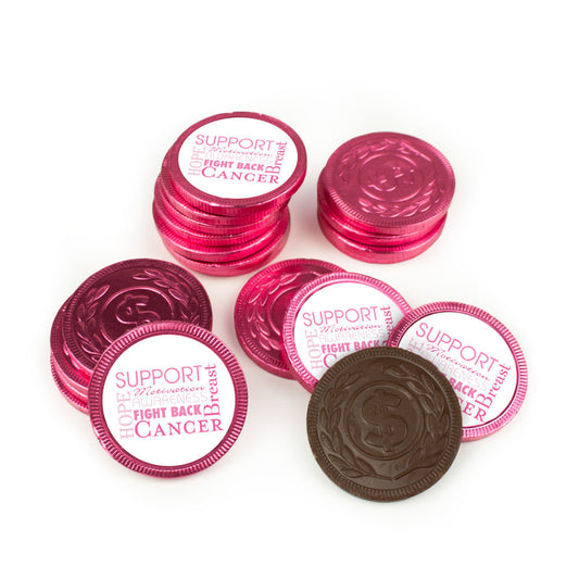 Breast Cancer Awareness Chocolate Coins - Strength in Words