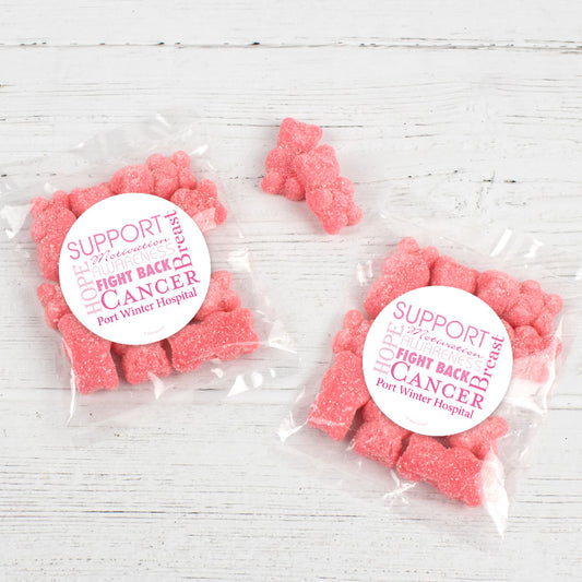 Personalized Breast Cancer Awareness Candy Bag with Gummy Bears - Words for a Cure