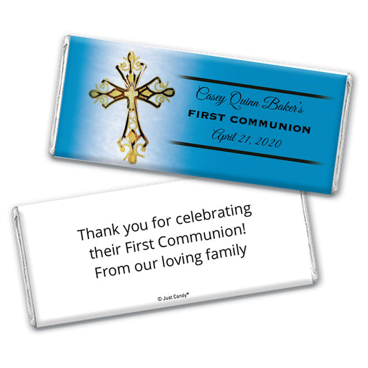 Communion Personalized Chocolate Bar Wrappers Gold Cross