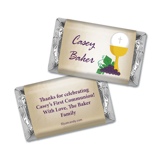 First Communion Personalized Hershey's Miniatures Wrappers Chalice and Eucharist