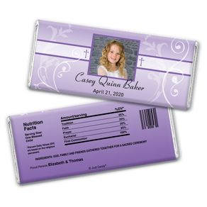 Communion Personalized Chocolate Bar Wrappers Photo, Cross & Scroll