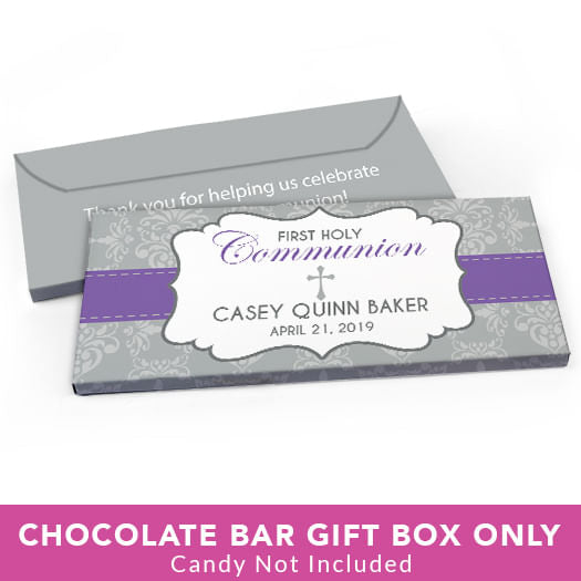 Deluxe Personalized First Communion Fluer Di Lis Cross Candy Bar Favor Box