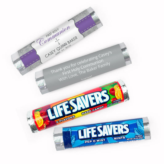 Personalized Communion Fluer Di Lis Cross Lifesavers Rolls (20 Rolls)