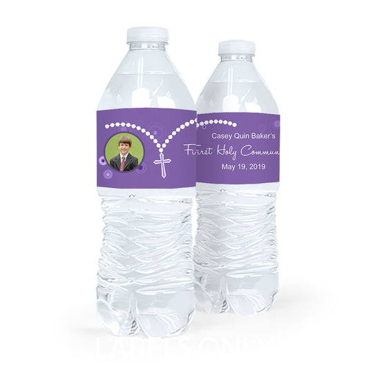 Personalized Communion Rosary Photo Water Bottle Sticker Labels (5 Labels)