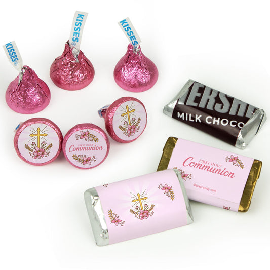 Communion Pink Candy Hershey's Kisses & Hershey's Miniatures for Party Favors