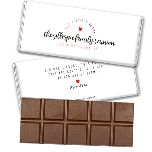 Personalized Family Reunion Live-Love-Family Belgian Chocolate Bar & Wrapper