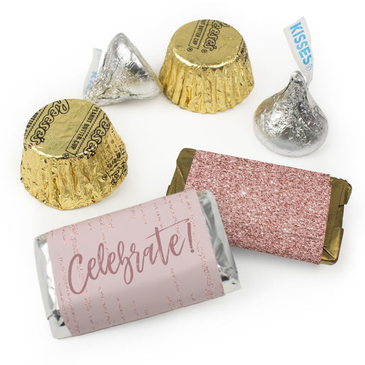 Rose Gold Celebrate! Hershey's Miniatures, Kisses, and Peanut Butter Cups Candy Mix