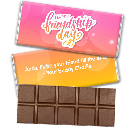 Personalized Happy Friendship Day Pink Bubbly Belgian Chocolate Bar