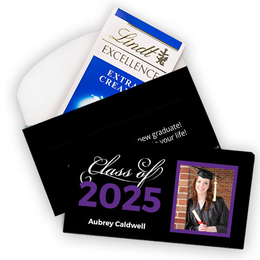 Deluxe Personalized Purple Graduation Class Of Lindt Chocolate Bar in Gift Box (3.5oz)