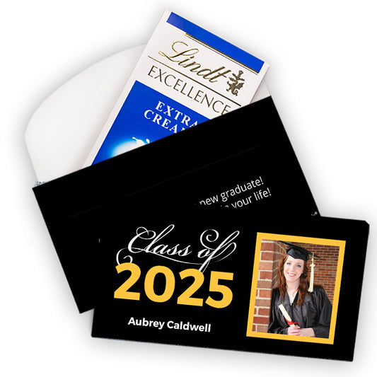 Deluxe Personalized Yellow Graduation Class Of Lindt Chocolate Bar in Gift Box (3.5oz)