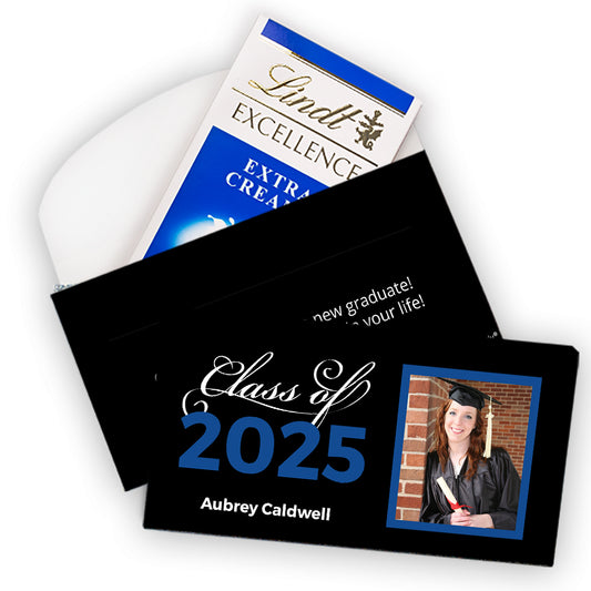 Deluxe Personalized Blue Graduation Class Of Lindt Chocolate Bar in Gift Box (3.5oz)