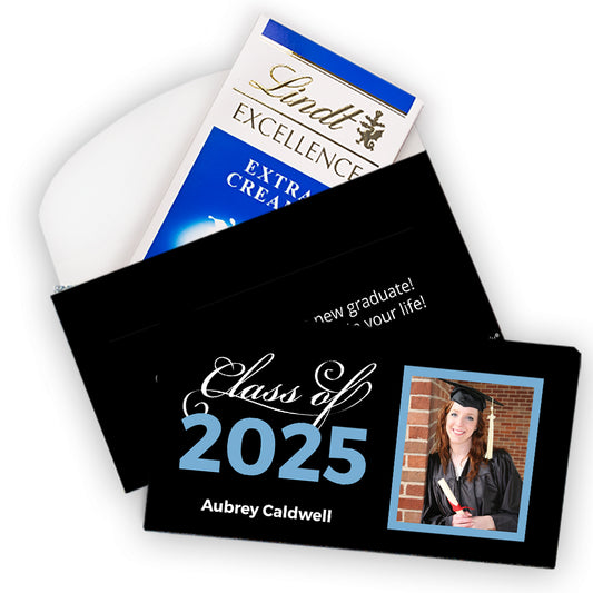 Deluxe Personalized Light Blue Graduation Class Of Lindt Chocolate Bar in Gift Box (3.5oz)