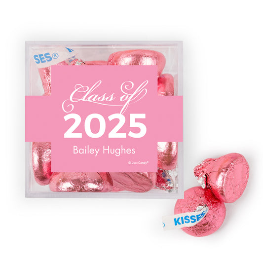 Personalized Pink Graduation Class of JUST CANDY® favor cube with Hershey's Kisses