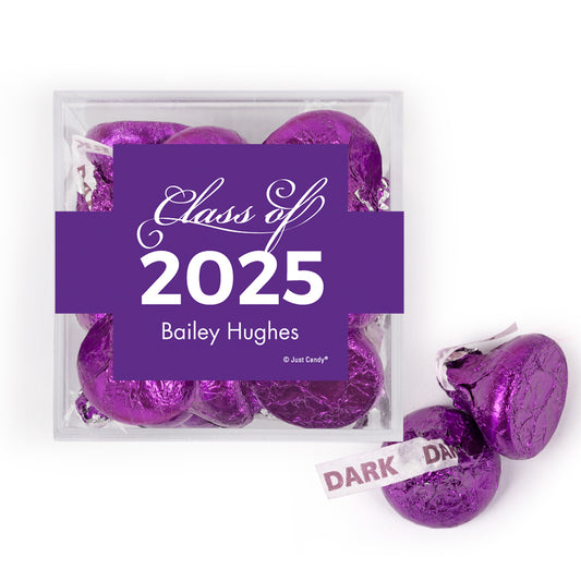 Personalized Purple Graduation Class of JUST CANDY® favor cube with Hershey's Kisses