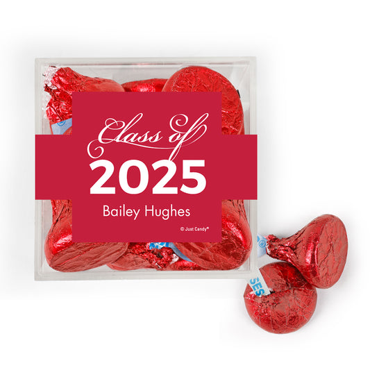 Personalized Red Graduation Class of JUST CANDY® favor cube with Hershey's Kisses