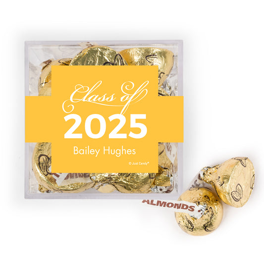 Personalized Yellow Graduation Class of JUST CANDY® favor cube with Hershey's Kisses