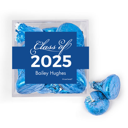 Personalized Blue Graduation Class of JUST CANDY® favor cube with Hershey's Kisses