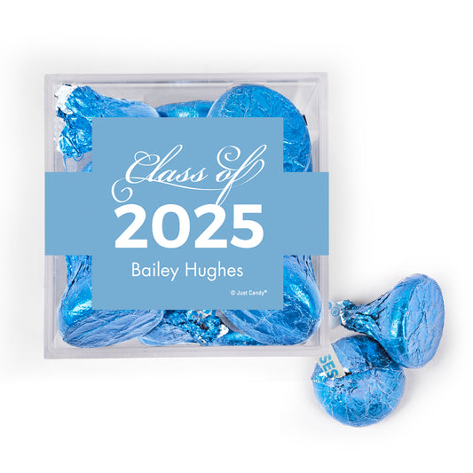 Personalized Light Blue Graduation Class of JUST CANDY® favor cube with Hershey's Kisses