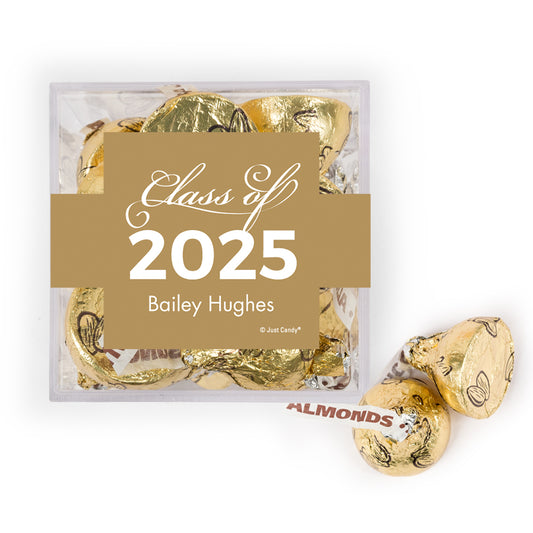 Personalized Gold Graduation Class of JUST CANDY® favor cube with Hershey's Kisses