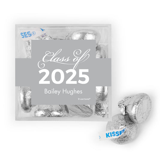 Personalized Silver Graduation Class of JUST CANDY® favor cube with Hershey's Kisses