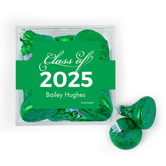 Personalized Green Graduation Class of JUST CANDY® favor cube with Hershey's Kisses