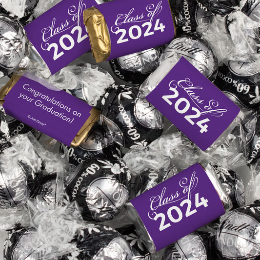 Purple Graduation Chocolate Mix - Hershey's Miniatures and Lindor Truffles - 77 Pieces