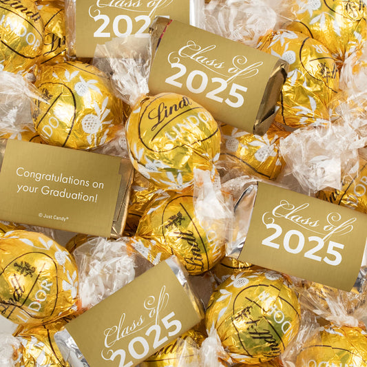 Gold Graduation Chocolate Mix - Hershey's Miniatures and Lindor Truffles - 77 Pieces