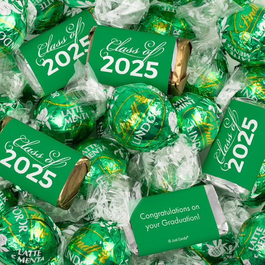 Green Graduation Chocolate Mix - Hershey's Miniatures and Lindor Truffles - 77 Pieces