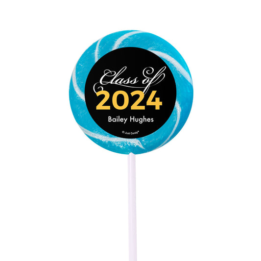 Personalized Graduation Script Small Blue Swirly Pop (24 Pack)