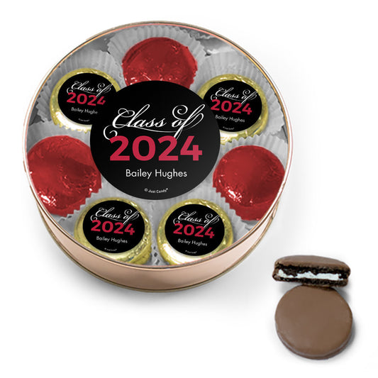 Personalized Graduation Script Chocolate Covered Oreo Cookies XL Gold Plastic Tin