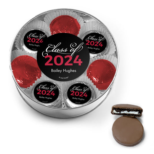 Personalized Graduation Script Chocolate Covered Oreo Cookies XL Silver Plastic Tin