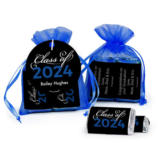 Personalized Graduation Blue Class Of Hershey's Miniatures in XS Organza Bags with Gift Tag