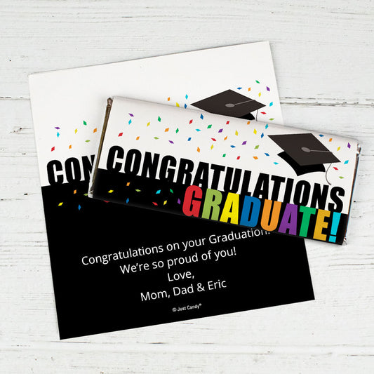 Graduation Personalized Chocolate Bar Wrappers Confetti Celebration