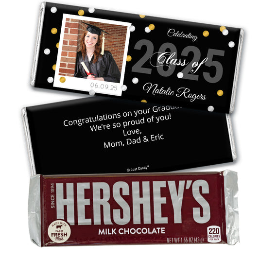 Black Graduation Personalized Hershey's Milk Chocolate Bar Polaroid Photo Confetti