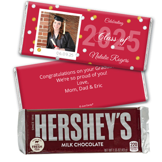 Red Graduation Personalized Hershey's Milk Chocolate Bar Polaroid Photo Confetti