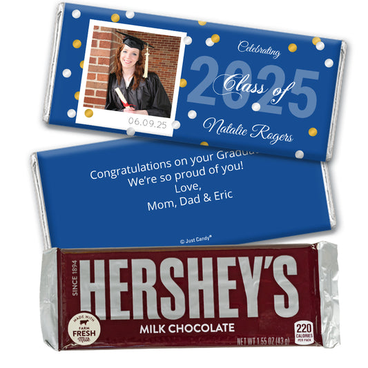 Blue Graduation Personalized Hershey's Milk Chocolate Bar Polaroid Photo Confetti