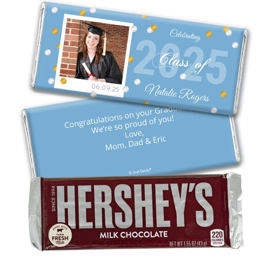 Light Blue Graduation Personalized Hershey's Milk Chocolate Bar Polaroid Photo Confetti