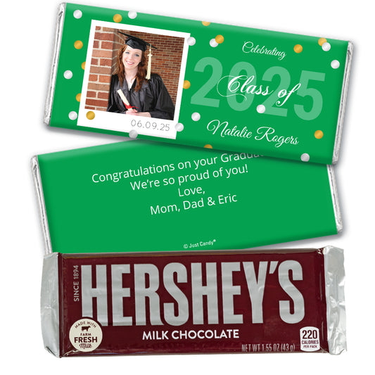 Green Graduation Personalized Hershey's Milk Chocolate Bar Polaroid Photo Confetti