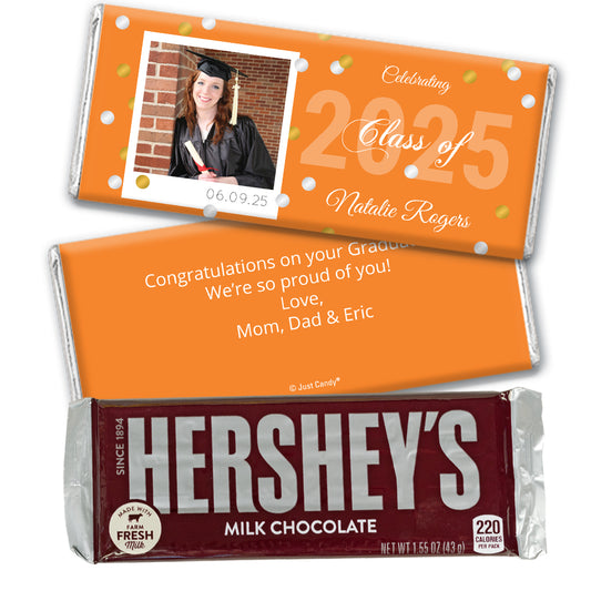 Orange Graduation Personalized Hershey's Milk Chocolate Bar Polaroid Photo Confetti