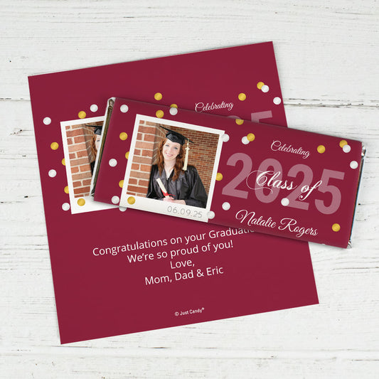 Graduation Personalized Chocolate Bar Wrappers Polaroid Photo Confetti