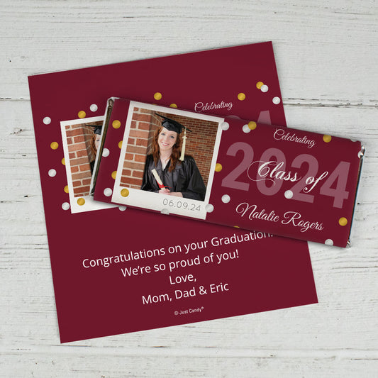 Graduation Personalized Chocolate Bar Wrappers Polaroid Photo Confetti