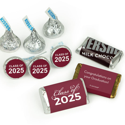 Maroon Graduation Candy Hershey's Kisses & Hershey's Miniatures for Party Favors