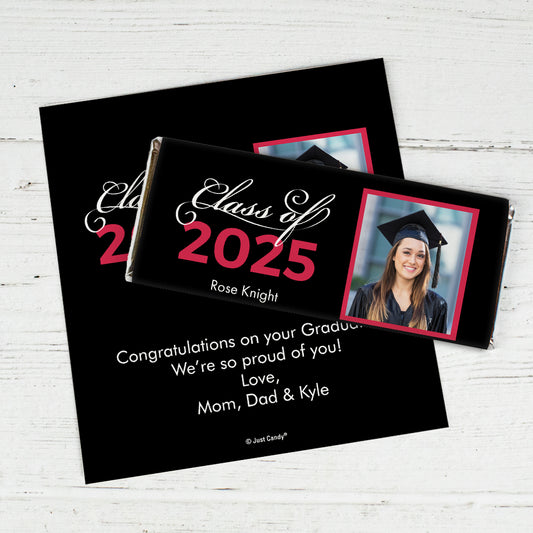 Personalized Red Graduation Photo Class Of Chocolate Bar Wrappers Only