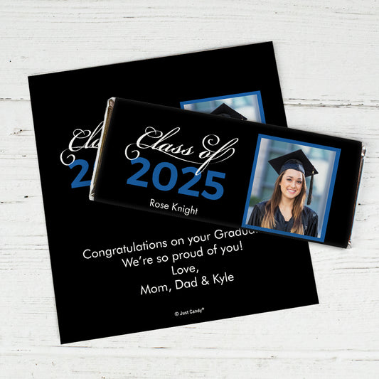 Personalized Blue Graduation Photo Class Of Chocolate Bar Wrappers Only